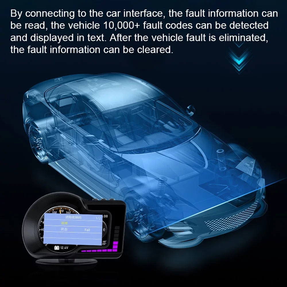 Moobody Head-Up Display for Car Speed Monitoring: Speedometer, Clock, RPM, Water & Oil Temperature