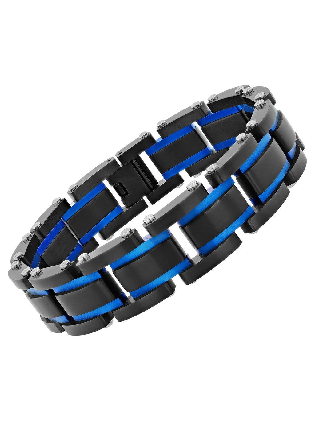 Men's Black and Blue Stainless Steel Link