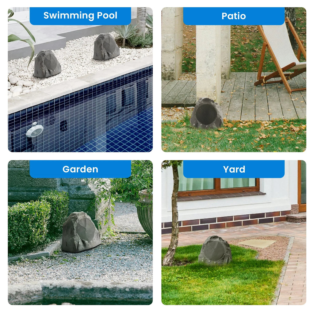 Theater Solutions 8R8SG Outdoor Slate 8" Rock 8 Speaker Set for Deck Pool Spa Yard Garden