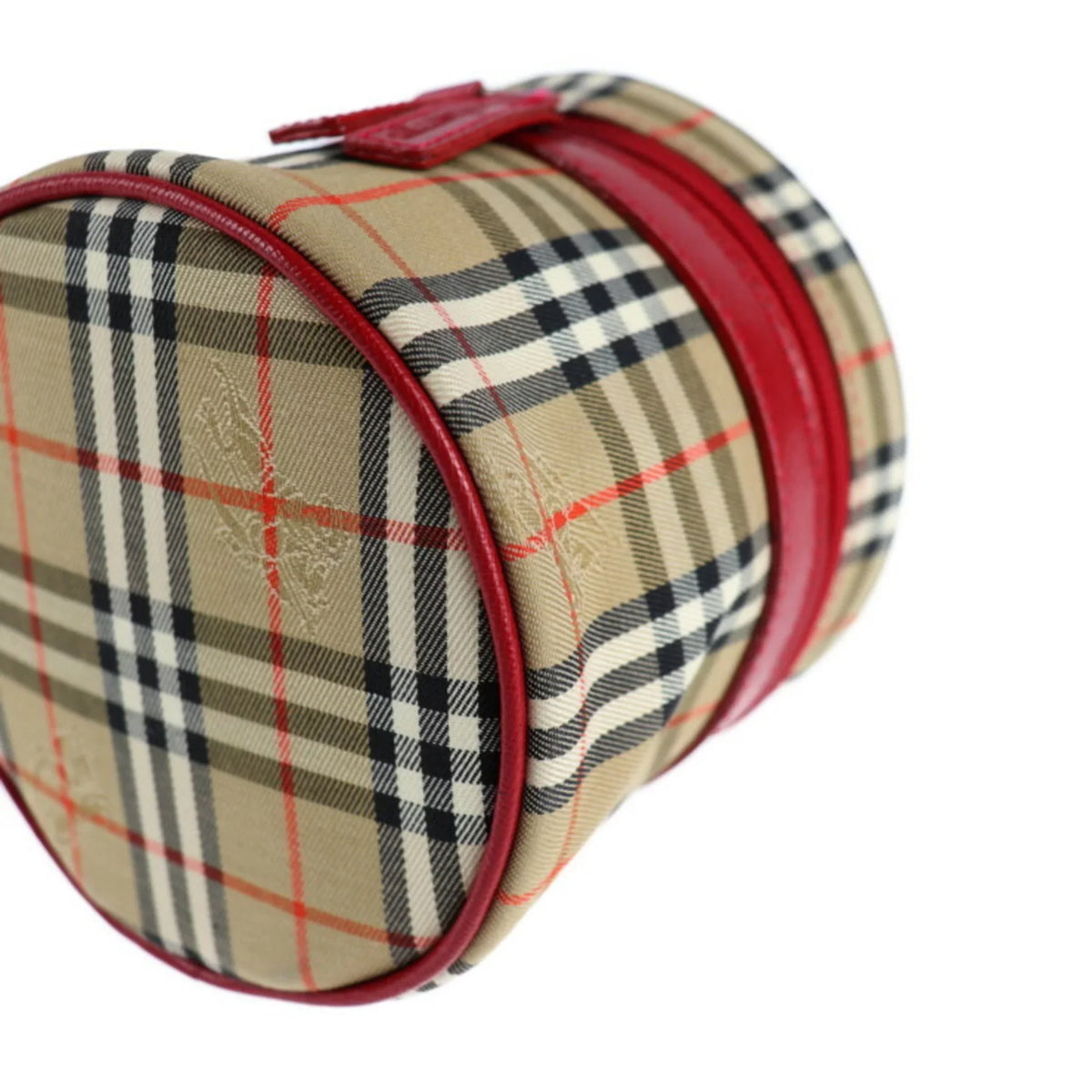 Pre-Owned Burberrys Burberry Vanity Handbag Canvas Leather Beige Red Haymarket Plaid Accessory Case (Good)