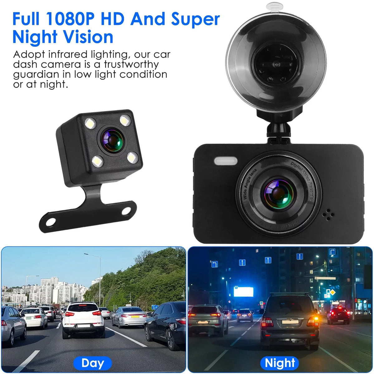 iMounTEK Dual Dash Cam Vehicle 1080P Driving Recorder with Front Rear Camera Motion Detection Parking Monitor Night Vision Loop Recording, Built in G-Sensor