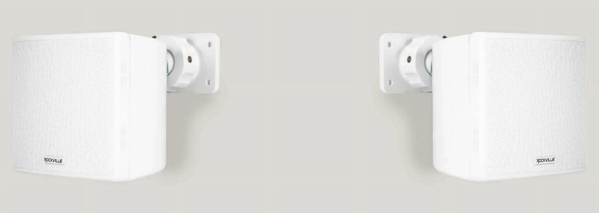 4 Rockville Cube 70v White 3.5" Commercial Swivel Wall Mount Restaurant Speakers