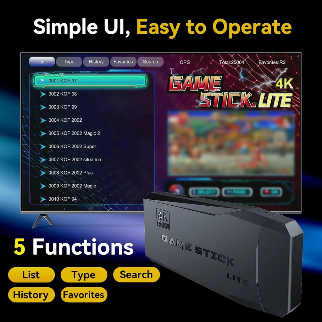Retro Game Console Stick, 64G Nostalgia Game Stick with 20000+ Video Games, 9 Emulator Console Plug and Play for TV, Retro Play Compatible with Arcade/Maze, 4K HD Output, 2.4GHz Wireless Controllers