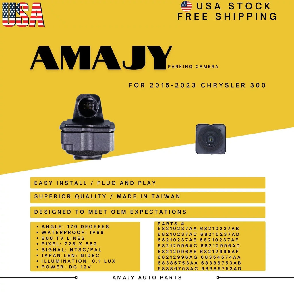 Backup Camera Replaces for 15-23 Chrysler 300 68210237AA/AB/AC; 68212996AC/AD/AE; 68354574AA; 68386753AA