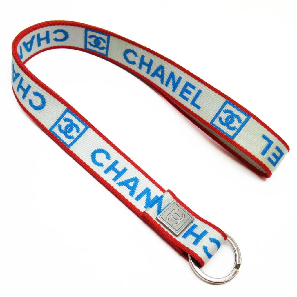 Pre-Owned Chanel CHANEL neck strap white x blue red silver nylon canvas metal Substance (Good)