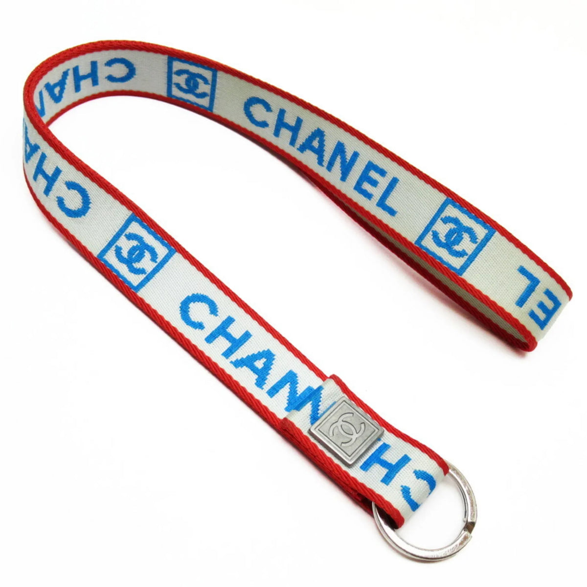 Pre-Owned Chanel CHANEL neck strap white x blue red silver nylon canvas metal Substance (Good)