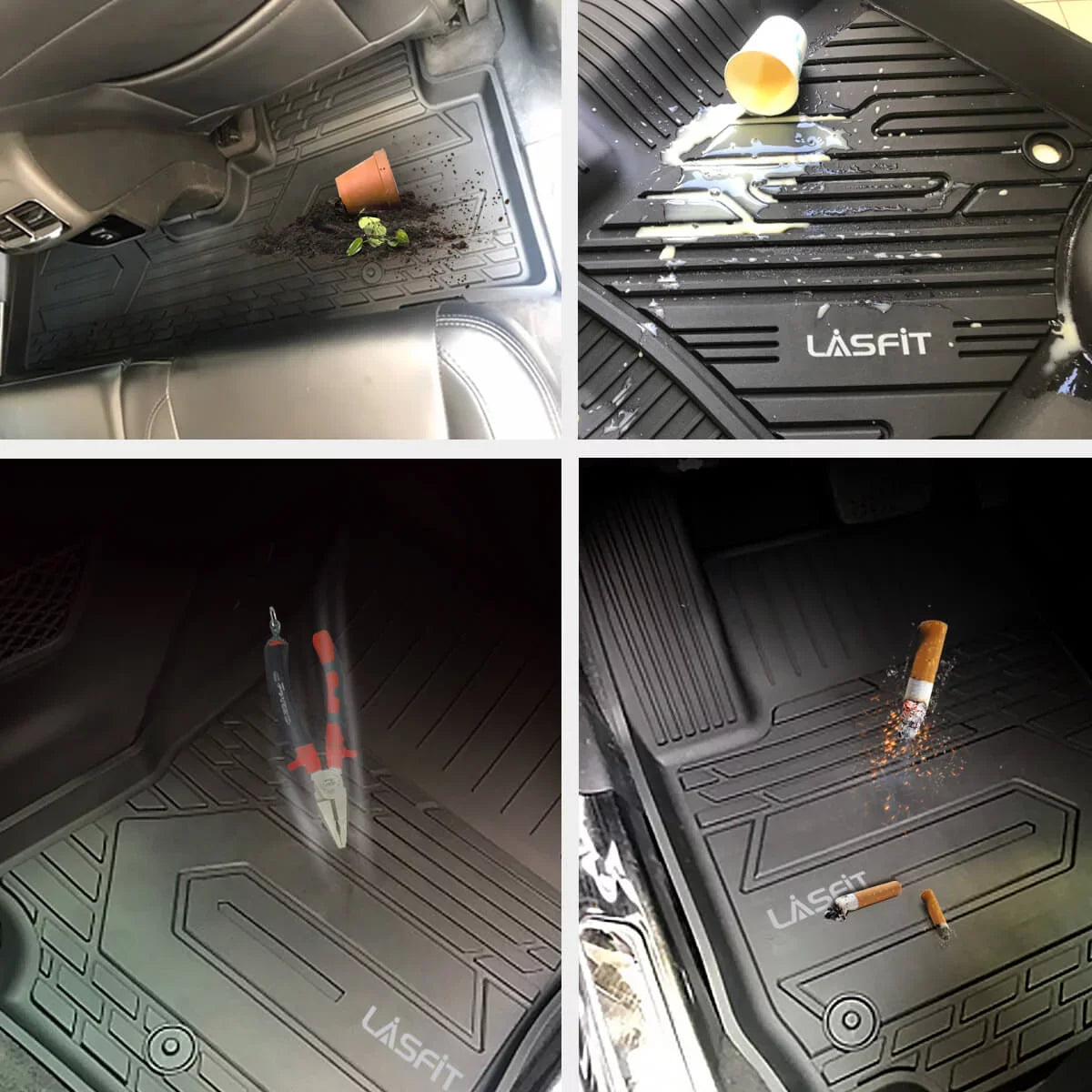 LASFIT Car Floor Mats for 2016-2021 Dodge Durango (2nd Row Bench Seat Only) / Jeep Grand Cherokee(NO Jeep Cherokee), All Weather TPE Floor Liners Set, 1st and 2nd Row, Black