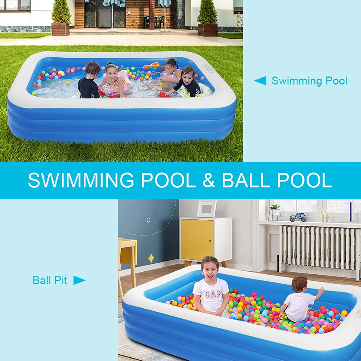 Moselota 120" x 72" x 22" Inflatable Swimming Pool - Wall Thickness 0.4mm Blue