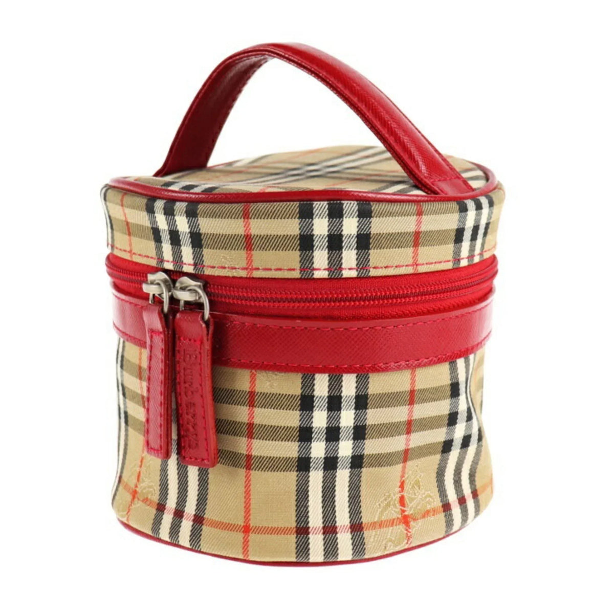 Pre-Owned Burberrys Burberry Vanity Handbag Canvas Leather Beige Red Haymarket Plaid Accessory Case (Good)