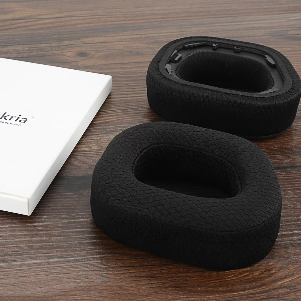 Geekria Comfort Mesh Fabric Replacement Ear Pads for Corsair HS80 RGB Wireless Headphones Ear Cushions, Headset Earpads, Ear Cups Shield Repair Parts (Black)