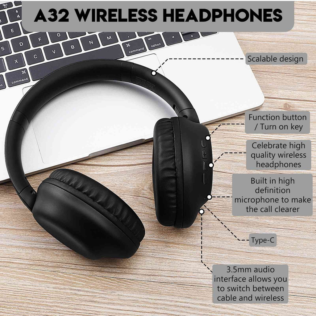 UrbanX Perfect Comfort 955 II Overhead Wireless Bluetooth Headphones For Asus Zenfone 5z ZS620KL Noise-Cancelling, with – Black