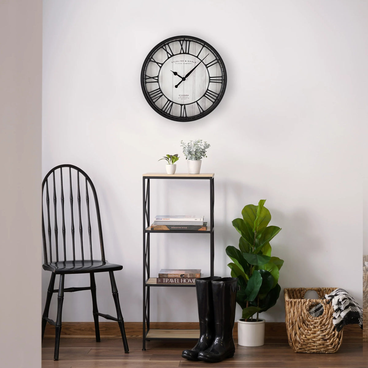 Better Homes & Gardens 20" Black and White Analog Round Raised Roman Numerals Grill Wall Clock