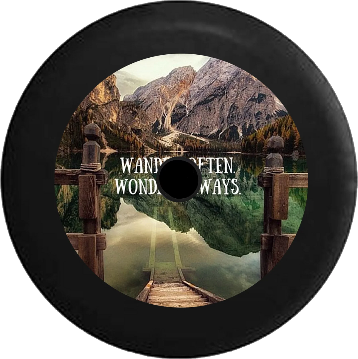 2018 2019 Wrangler JL Backup Camera Wander Often Wonder Always Beach Lake Dock Moutains Quote Spare Tire Wrap for Jeep RV 32 Inch