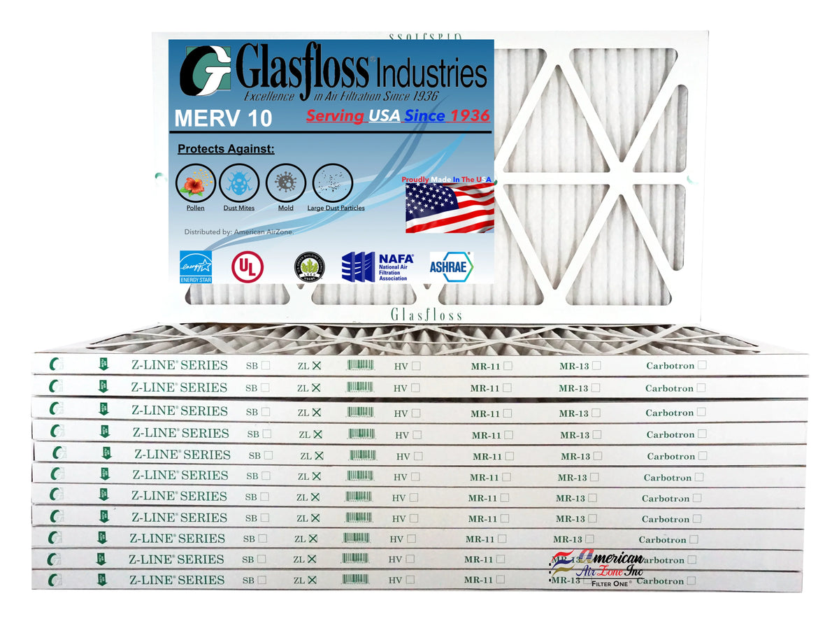 Glasfloss 18x27x1 - MERV 10 -Qty:12 - Furnace Air Filter - Made in (Actual Size: 17.5 x 26.5x7/8 inch)