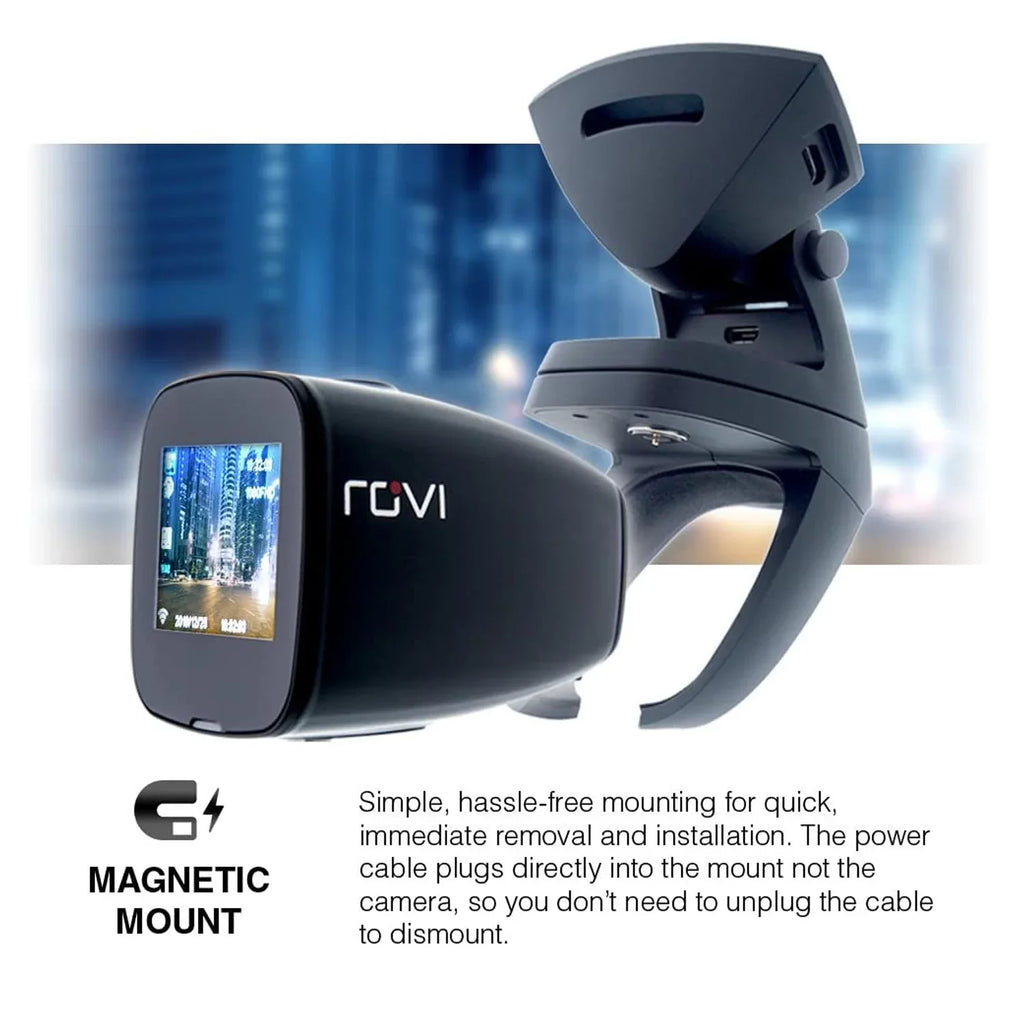 Rovi CL-6001 Magnetic Mount 1080p Full HD High Definition Panoramic Car Dash Camera Recorder with 1.5 Inch Wide Screen Wi-Fi, GPS, Loop Video Recording, Impact Detection and 360 Degree Rotation