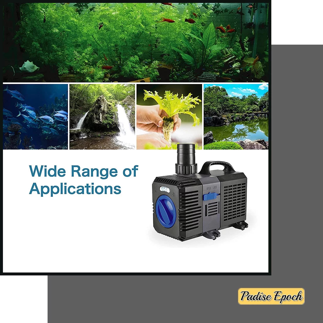 Pond Pump Submersible (800GPH) Adjustable Flow Inline Aquarium Fountain Waterfall Koi Fish Salt Fresh Water Filter with Set of Outlet Adapter