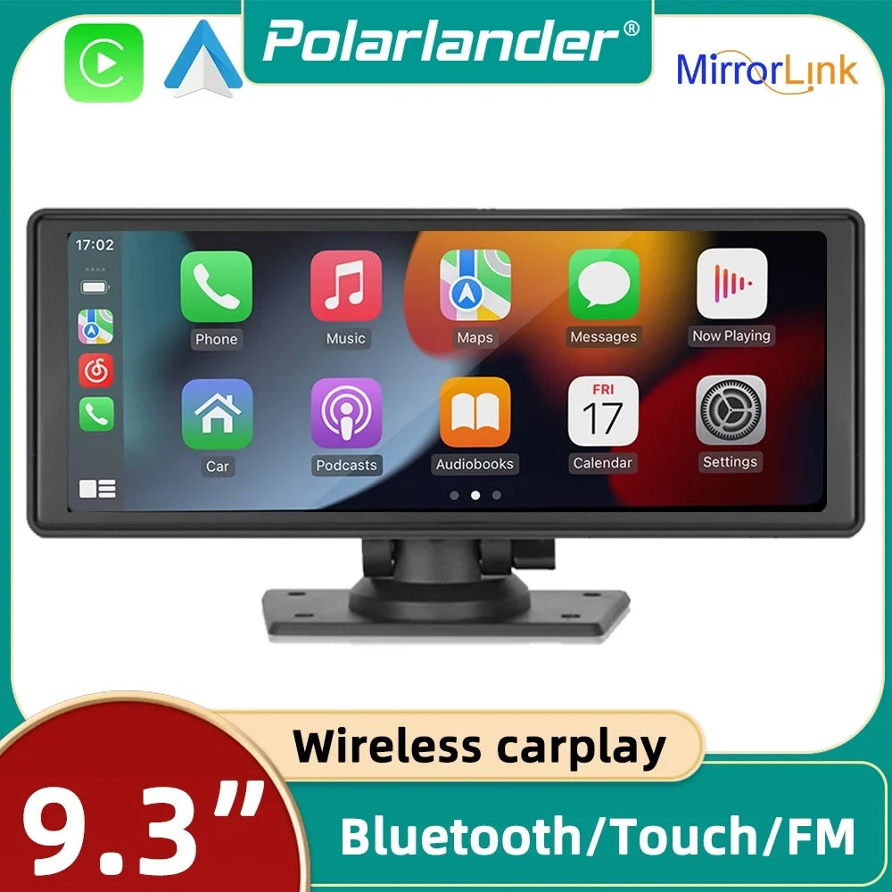 Polarlander 9.3" Wireless Carplay & Android Auto Portable Car Stereo, Front Dash Cam, Backup Camera, Bluetooth Hands-Free Calling, HD IPS Touchscreen,Supports Most Cars