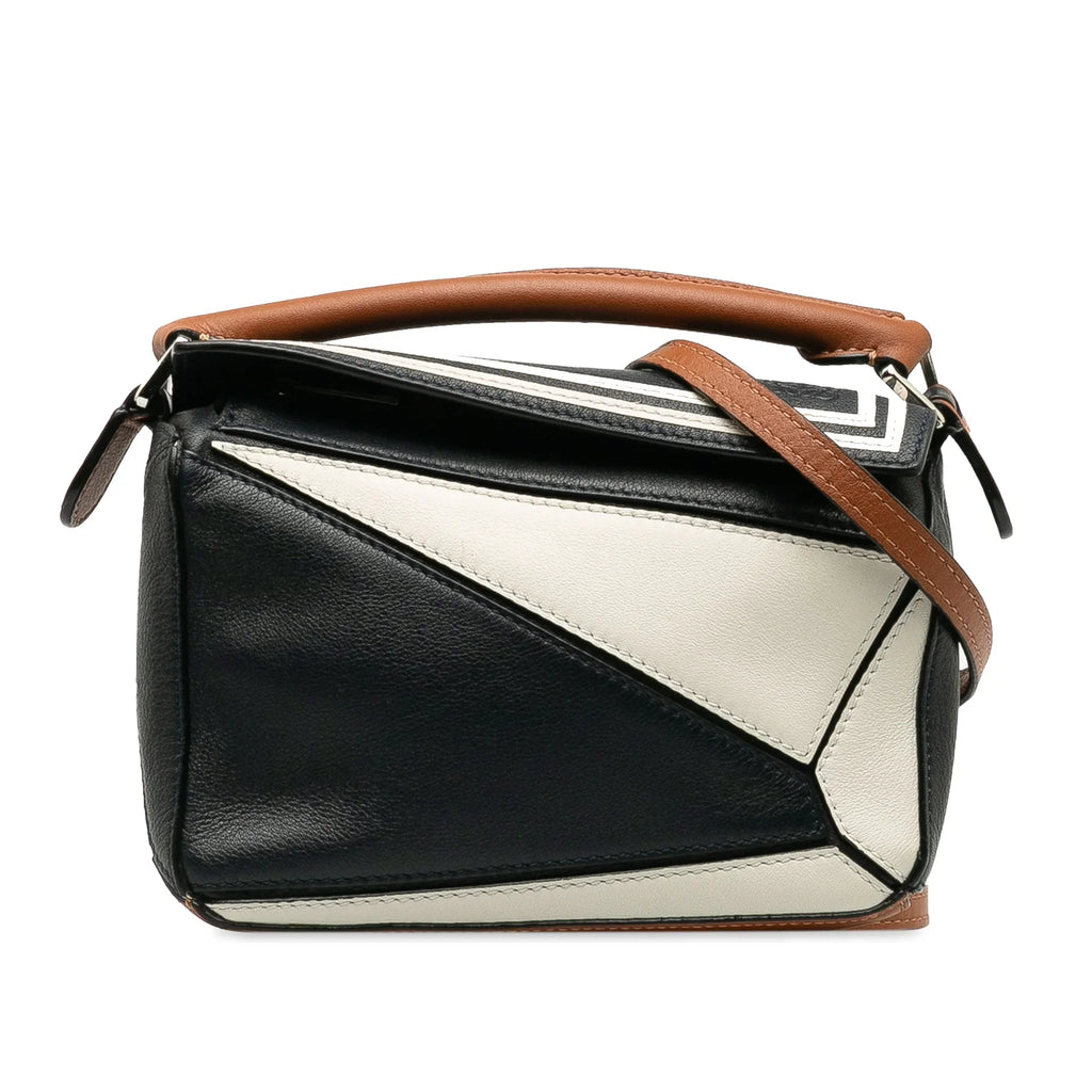 Pre-Owned Authenticated LOEWE Mini Sailor Puzzle Calf Leather Black Satchel Unisex (Good)