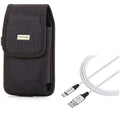 Rugged Durable Canvas Case Holster Metal Belt Clip w Braided Type-C USB Cable 10ft Long Sync Wire E6Q for Samsung Galaxy S8+, S10 Plus 5G Note 9 8 A9 A50 - Sony Xperia XZ3 - Xiaomi Mi 9
