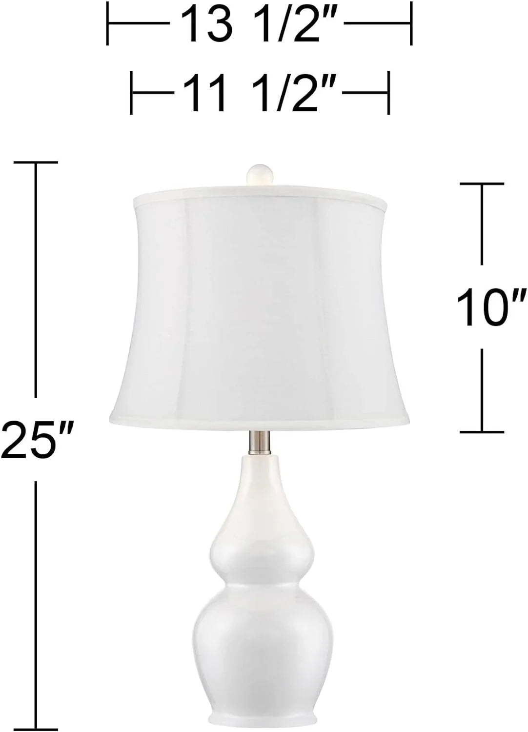 TJUNBOLIFE Lighting Jane Modern Table Lamps 25" Tall White Ceramic Double Gourd Softback Fabric Tapered Drum Shade for Bedroom Living Room House Home Bedside Nightstand Office Entryw
