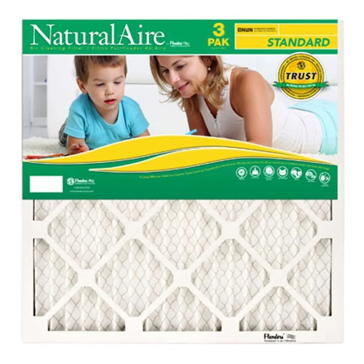Flanders 87357.011425 24.87 x 13.87 in. Natural Standard Pleated Air Filter - 3 Pack- Pack Of 4