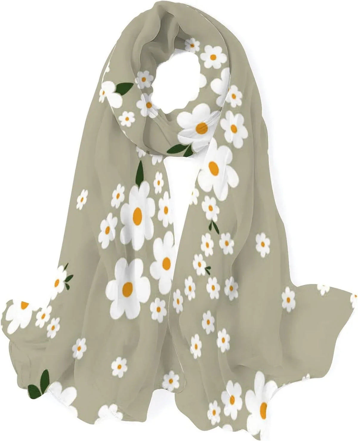 Hyjoy Daisy Flowers Long Silk Neck Scarf Lightweight Shawl Wrap Scarves for Women Girls