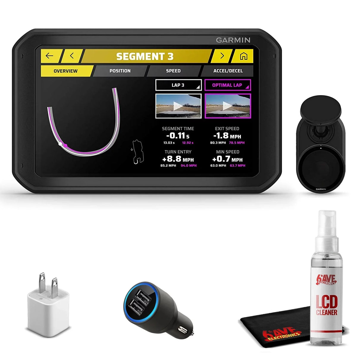 Garmin Catalyst, Driving Performance Optimizer with Real-time Coaching and Track Session Analysis, for Motorsports and High Performance Driving (010-02345-00) with 6Ave Travel & Cleaning Kit