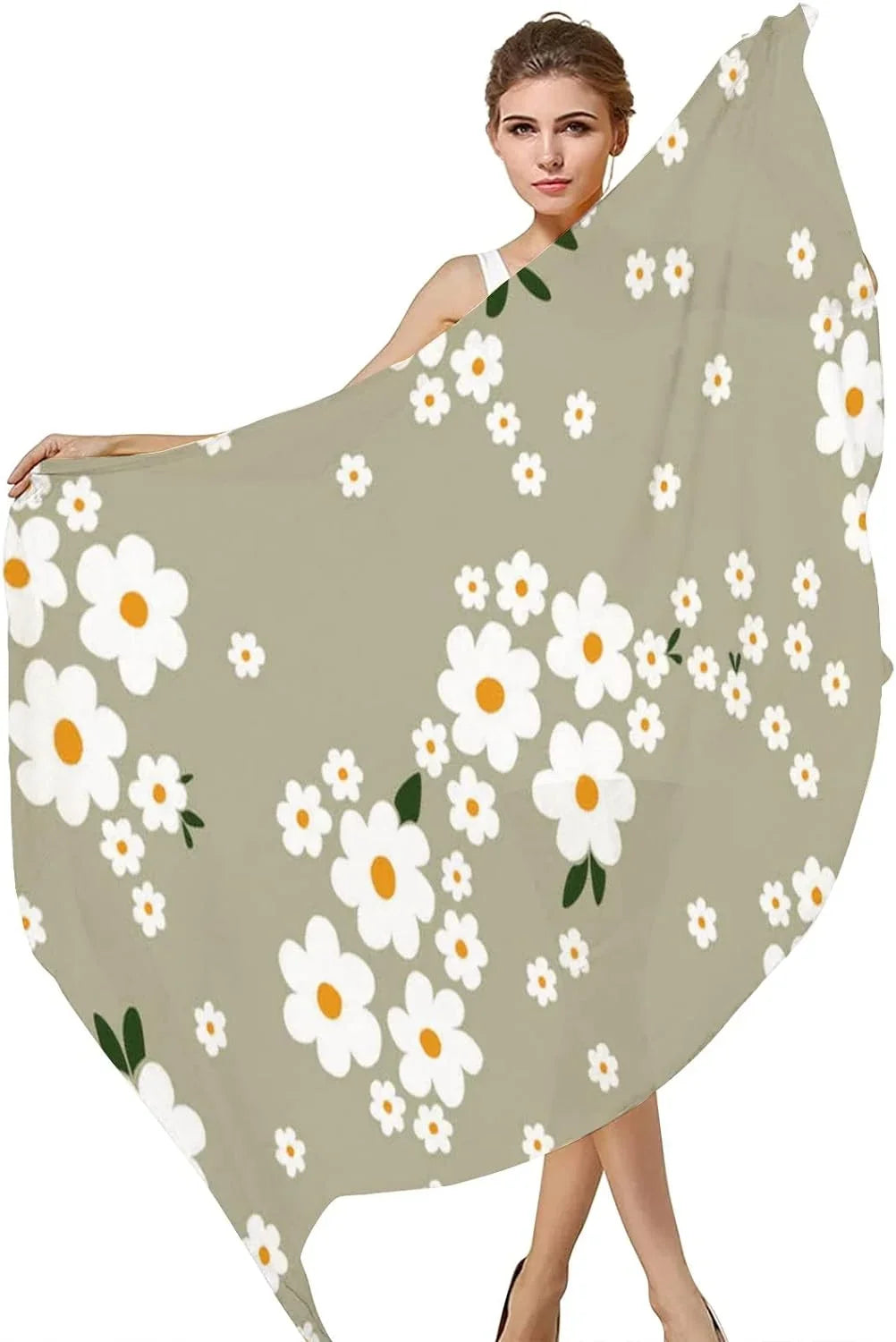 Hyjoy Daisy Flowers Long Silk Neck Scarf Lightweight Shawl Wrap Scarves for Women Girls