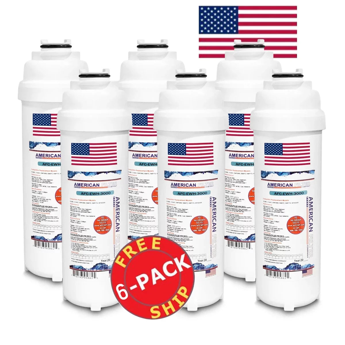 AFC Brand , Water Filters , Model # AFC-EWH-3000 , Compatible with WaterSentry® LZWSM8K - 6 Pack - Made in U.S.A.