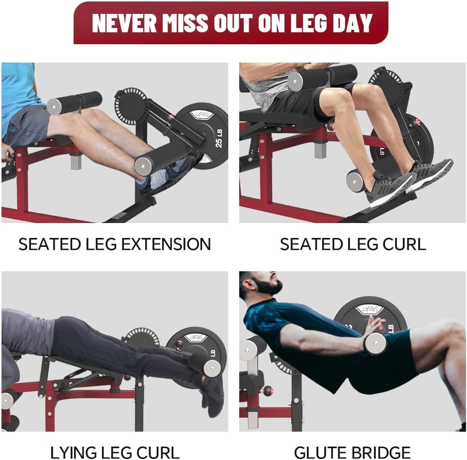 Leg Extension and Leg Curl Machine, Adjustable Lower Body Specialty Machine for Seated/Horizontal/Lying Leg Rotary Extension and Curl, Plate Loaded Leg Exercise Bench for Thigh in Home Gym