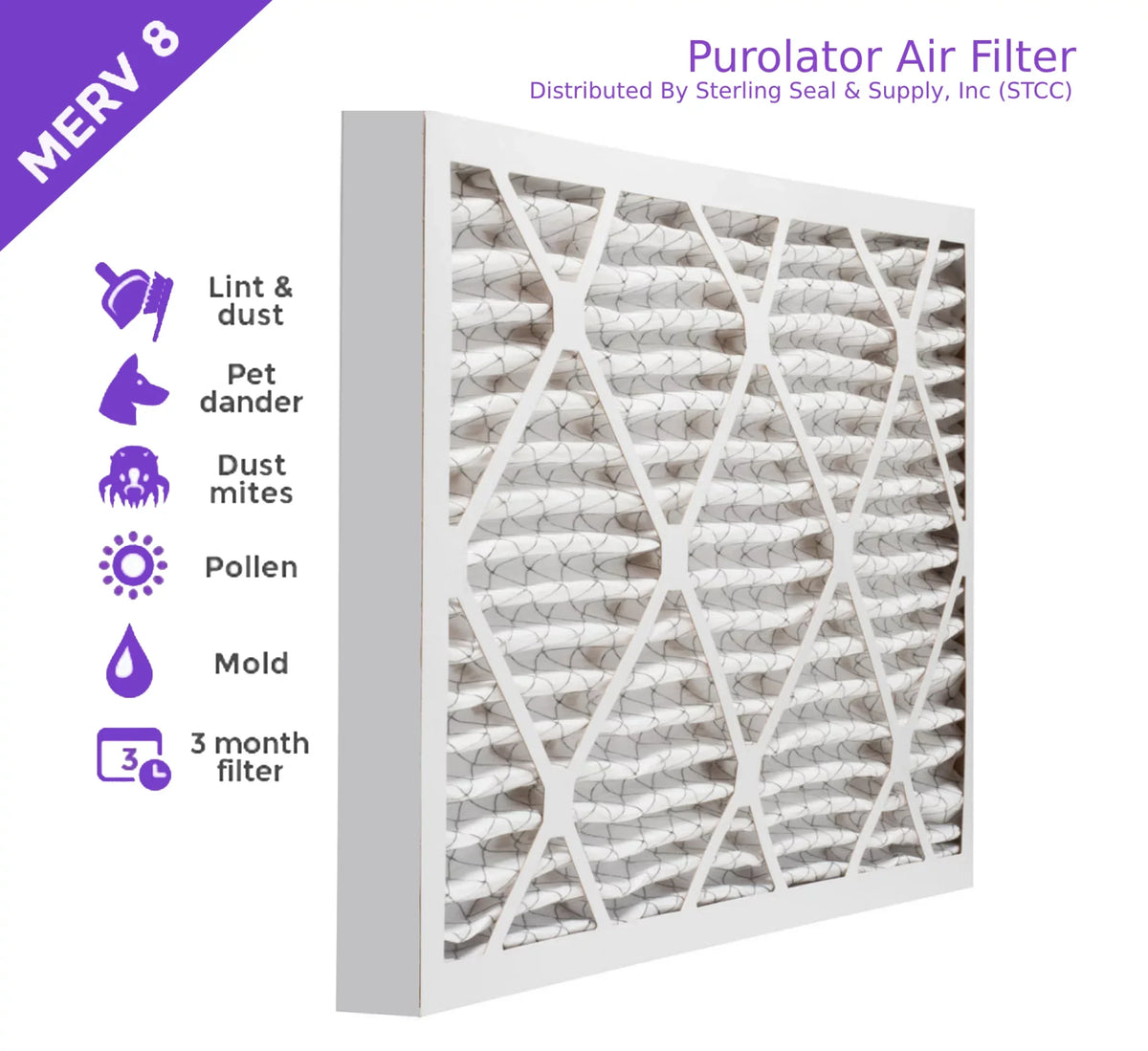 18x22x218x22x2, Purolator DMK80 Extended Surface Pleated Air Filter, Mechanical MERV 8, (6 Pack)