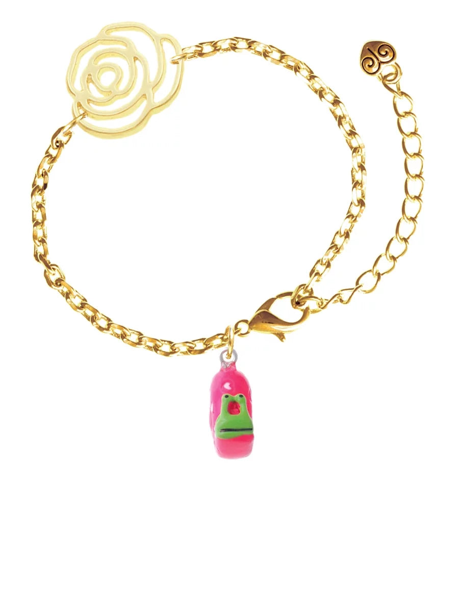 Delight Jewelry Resin Hot Pink Love Snail Gold-tone Flower Link Chain , 6.75"+2" Extender