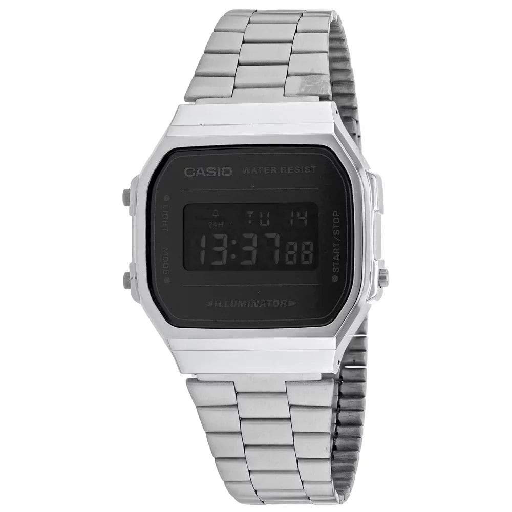 NEW RETRO SILVER & BLACK WATCH A168WEM-1VT