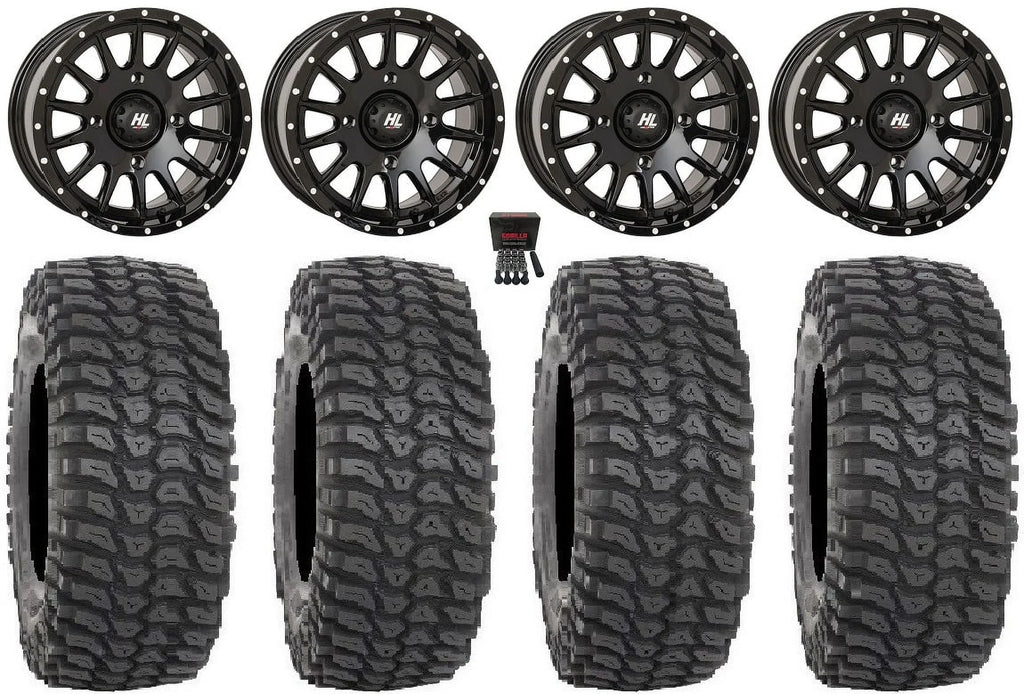 High Lifter HL25 15" Wheels Bk 35" XCR350 Tires Kawasaki Teryx Mule
