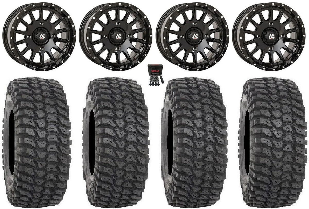 High Lifter HL25 15" Wheels Bk 35" XCR350 Tires Kawasaki Teryx Mule