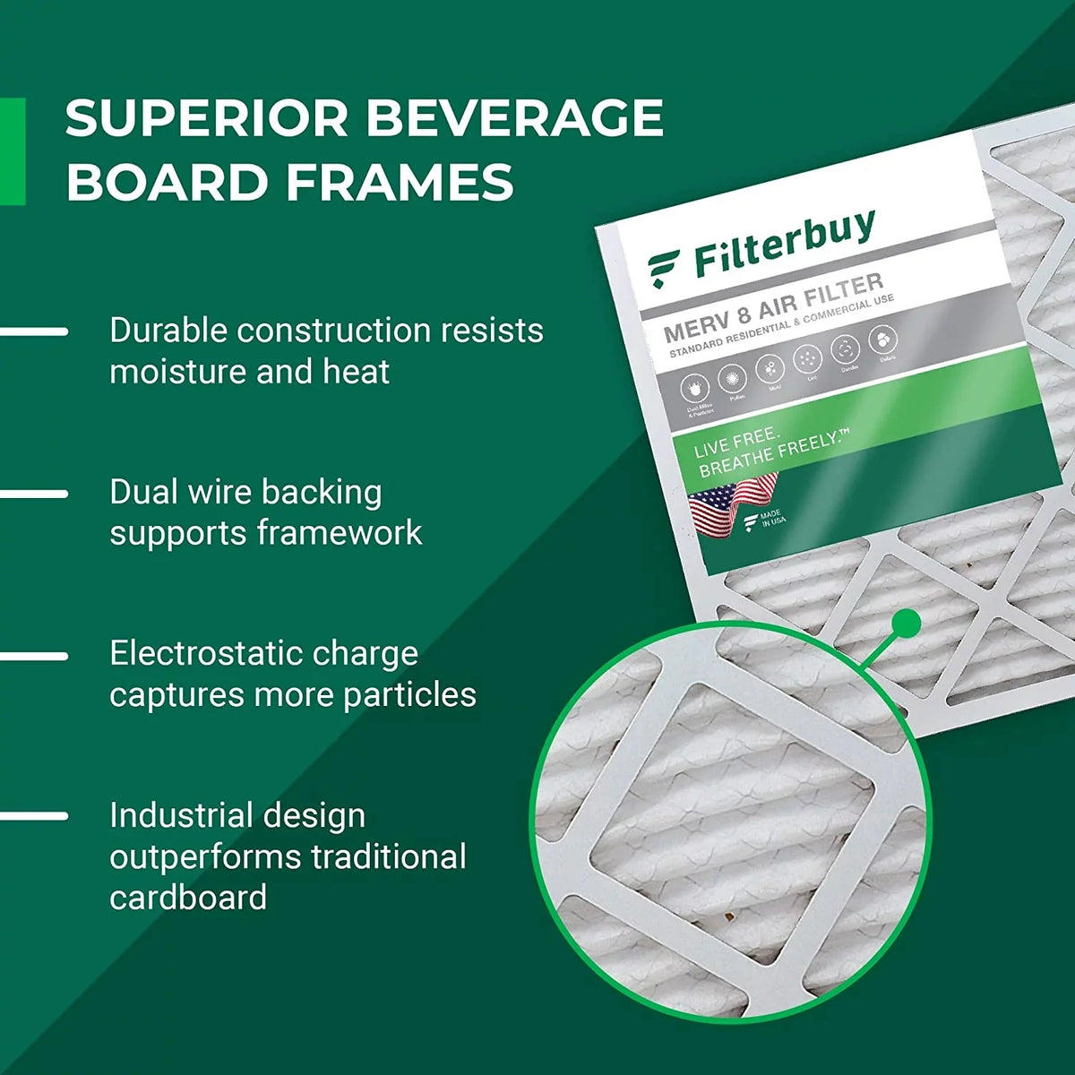 Filterbuy 16x36x2 MERV 8 Pleated HVAC AC Furnace Air Filters (5-Pack)