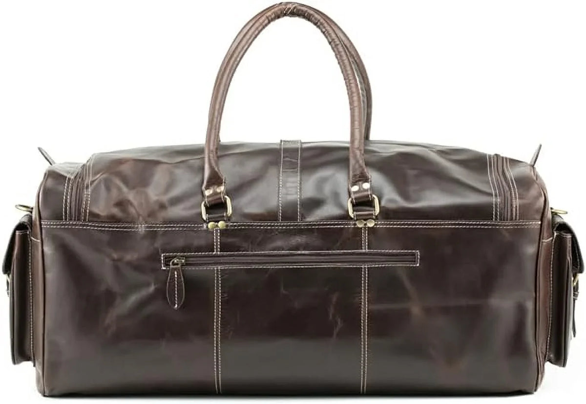 Hulsh Buffalo Leather Duffle Bag for Men 24 inches Top Grain Leather Travel Bag Overnight Weekender Holdall Bag Vintage Classic Style Sports Gym Bag