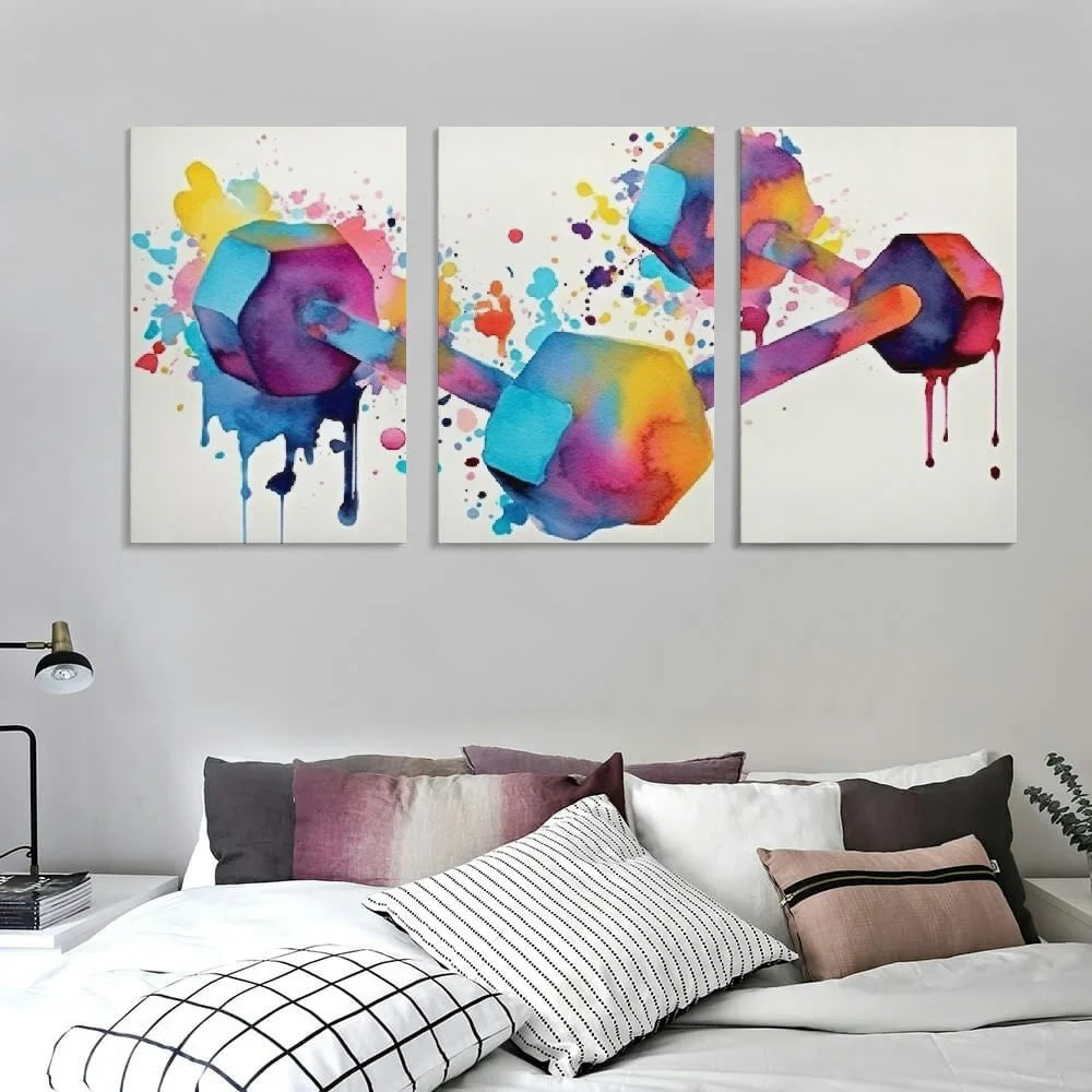 YIKUMA medical poster Two Dumbbells Gym Art Sport Workout Poster Watercolor Art Digital Printable Download canvas abstract wall art for living room 12''x16''X3 Panels Modern Canvas Wall Art 12x16x3pcs