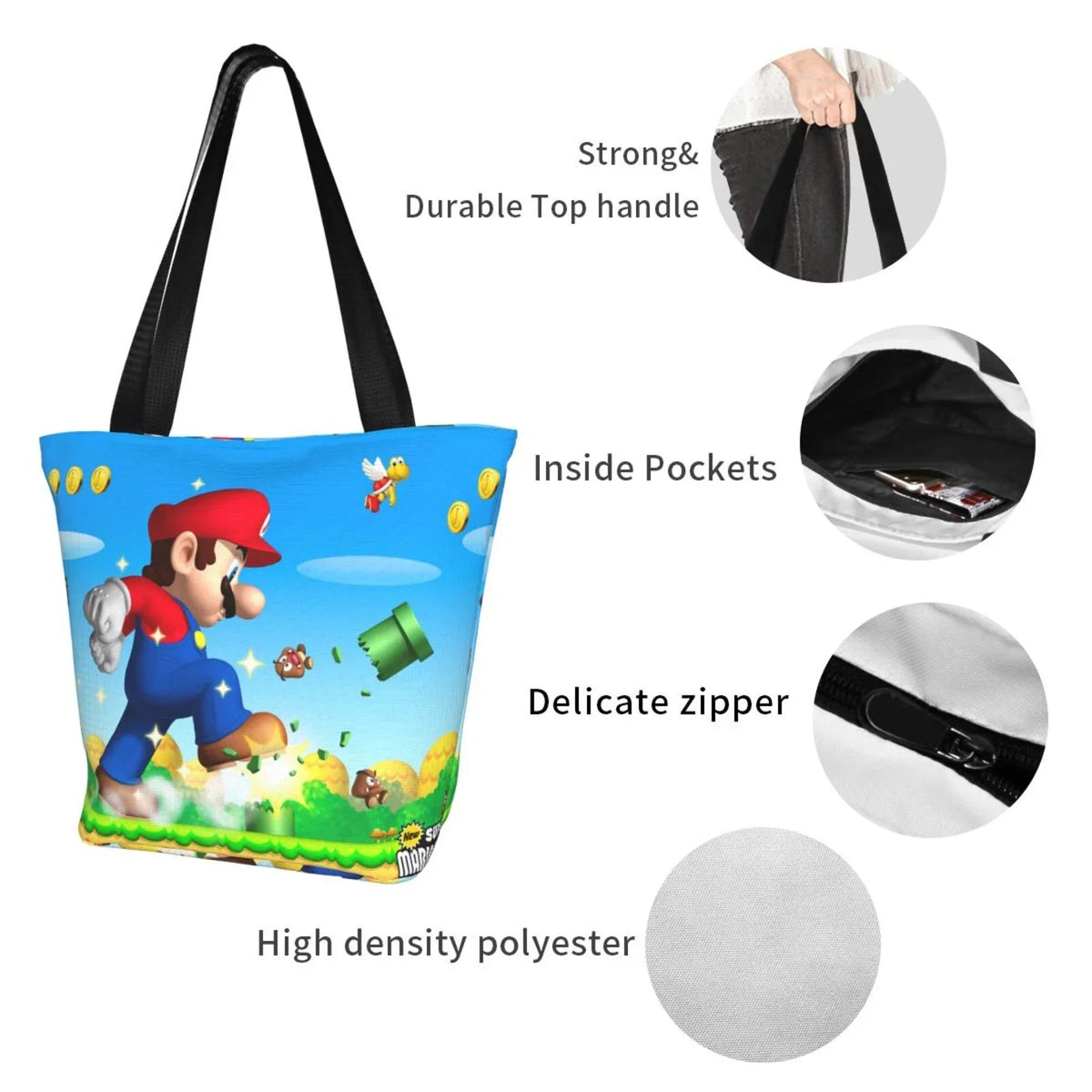 Super Mario Animated Women's Tote Bag Large Capacity Shoulder Handbag For Travel Beach Shopping Business Work School