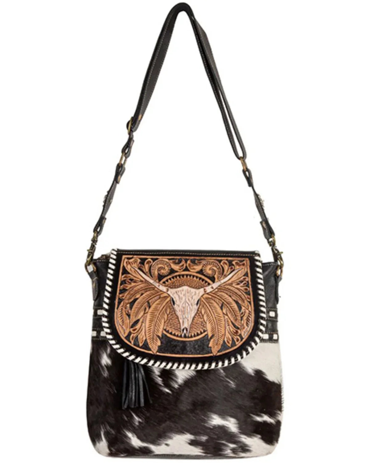 Myra Bag Women's Spirit Of The Herd Hand Tooled Crossbody Black One Size