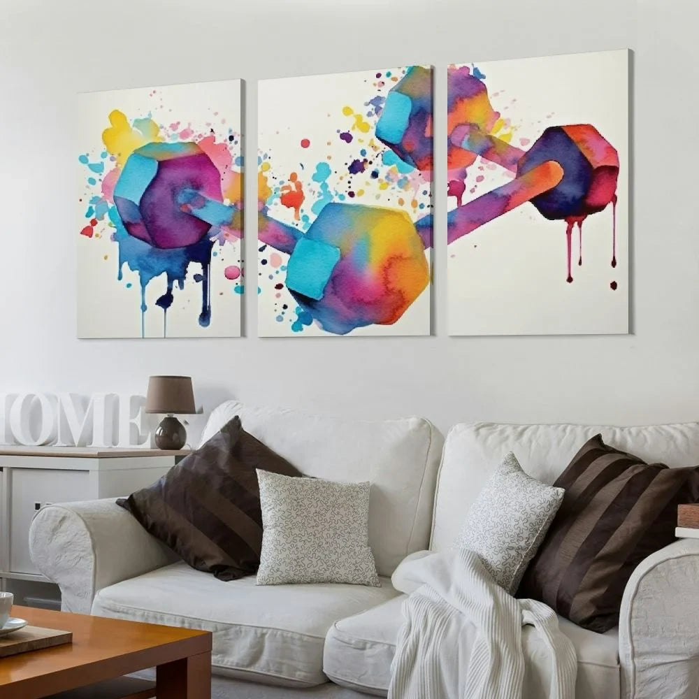 YIKUMA medical poster Two Dumbbells Gym Art Sport Workout Poster Watercolor Art Digital Printable Download canvas abstract wall art for living room 12''x16''X3 Panels Modern Canvas Wall Art 12x16x3pcs