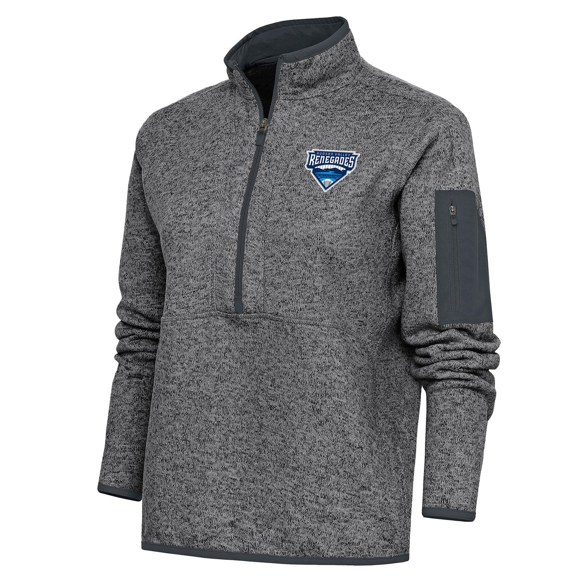 Women's Antigua Heather Charcoal Hudson Valley Renegades Fortune Half-Zip Pullover Jacket