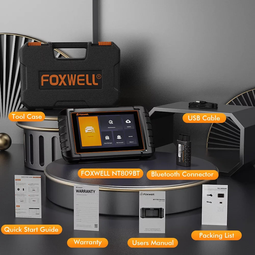 Foxwell NT809BT Advanced Bluetooth Car Scanner Bi-directional Control Active Test Automotive Scanner 30 Maintenance Services OBD2 Scanner Auto Analyzer Code Reader Automotive Diagnostic Scan Tool OBDI