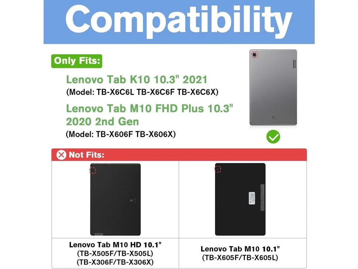 Wireless Keyboard Case for Lenovo Tab K10 2021 / Lenovo Tab M10 FHD Plus 2020 2nd Gen 10.3 inch TB-X606F / TB-X606X Slim Shell Lightweight Stand Wrap with Detachable Keyboard