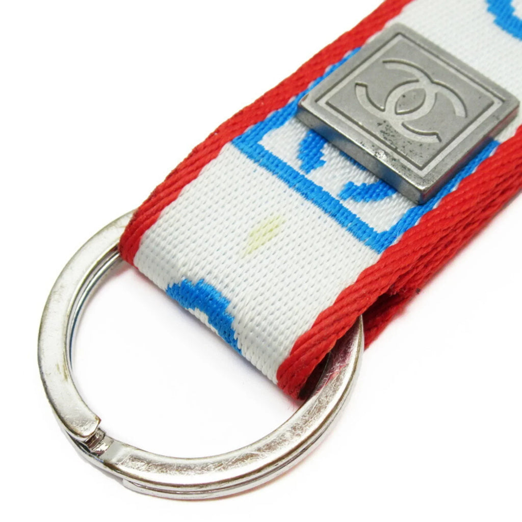 Pre-Owned Chanel CHANEL neck strap white x blue red silver nylon canvas metal Substance (Good)