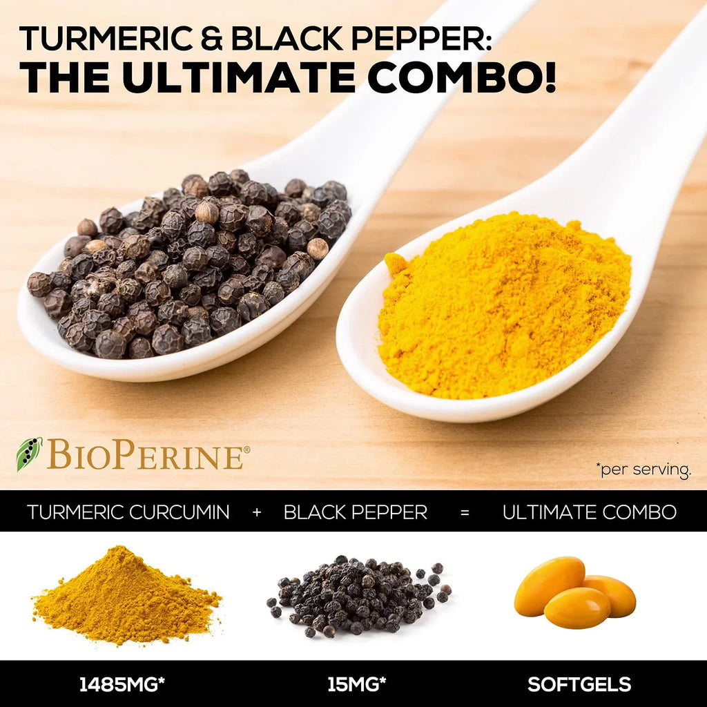Turmeric Curcumin with BioPerine 95% Standardized Curcuminoids 1500mg Black Pepper Extract for Max Absorption, Premium Joint Support, Nature's Tumeric Herbal Supplement, Non-GMO, Vegan - 120 Capsules