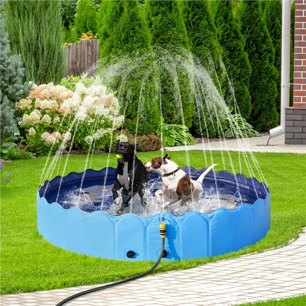Alden Design Foldable Dog Swimming Pools with Sprinkler Indoor and Outdoor, Blue XXXL