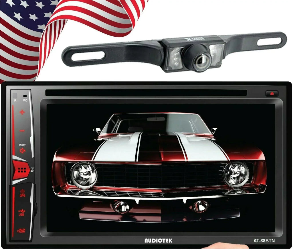 Audiotek AT-68BTN 6.2" Touch Screen Radio Mirror Link+ Rearview Camera XV95BK Bundle