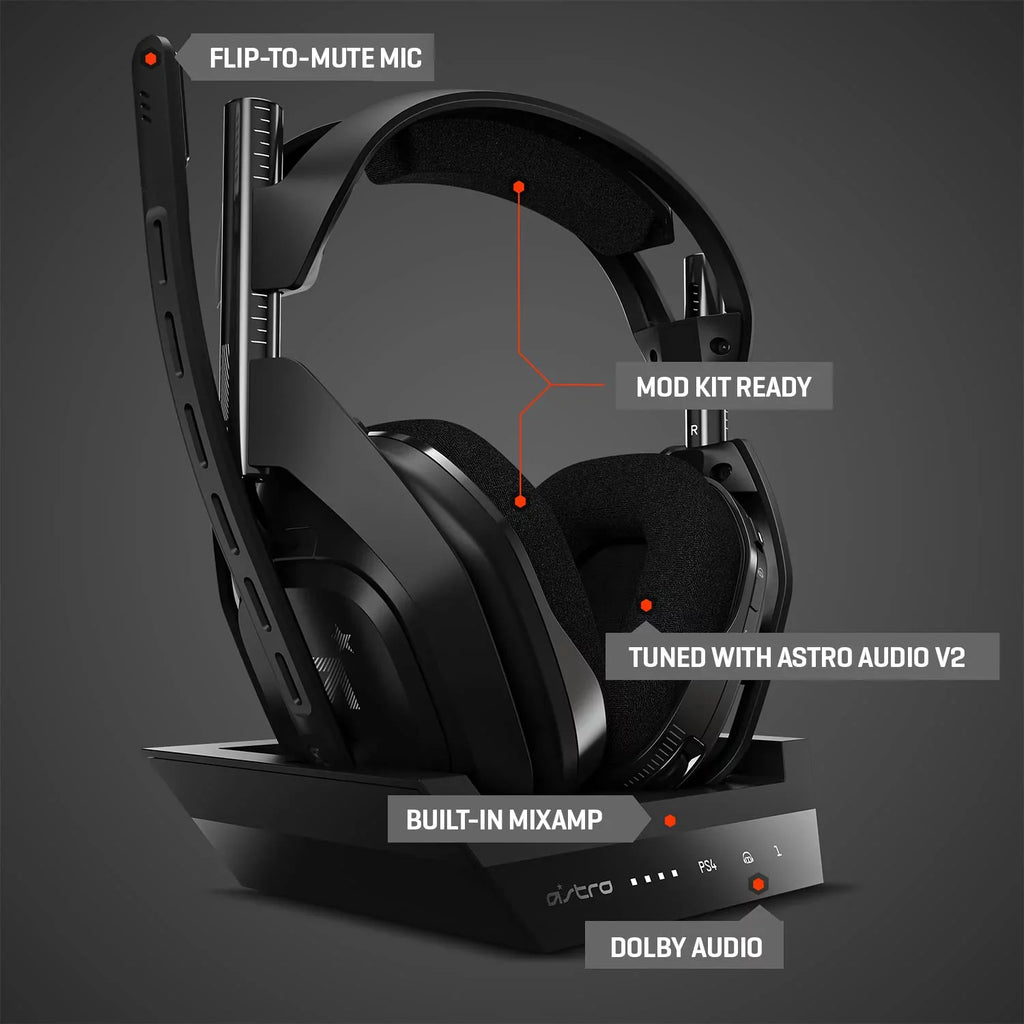 Pre-Owned ASTRO Gaming A50 Wireless Headset + Base Station Gen 4 - Compatible With PS5, PS4, PC, Mac Black/Silver (Refurbished: Like New)
