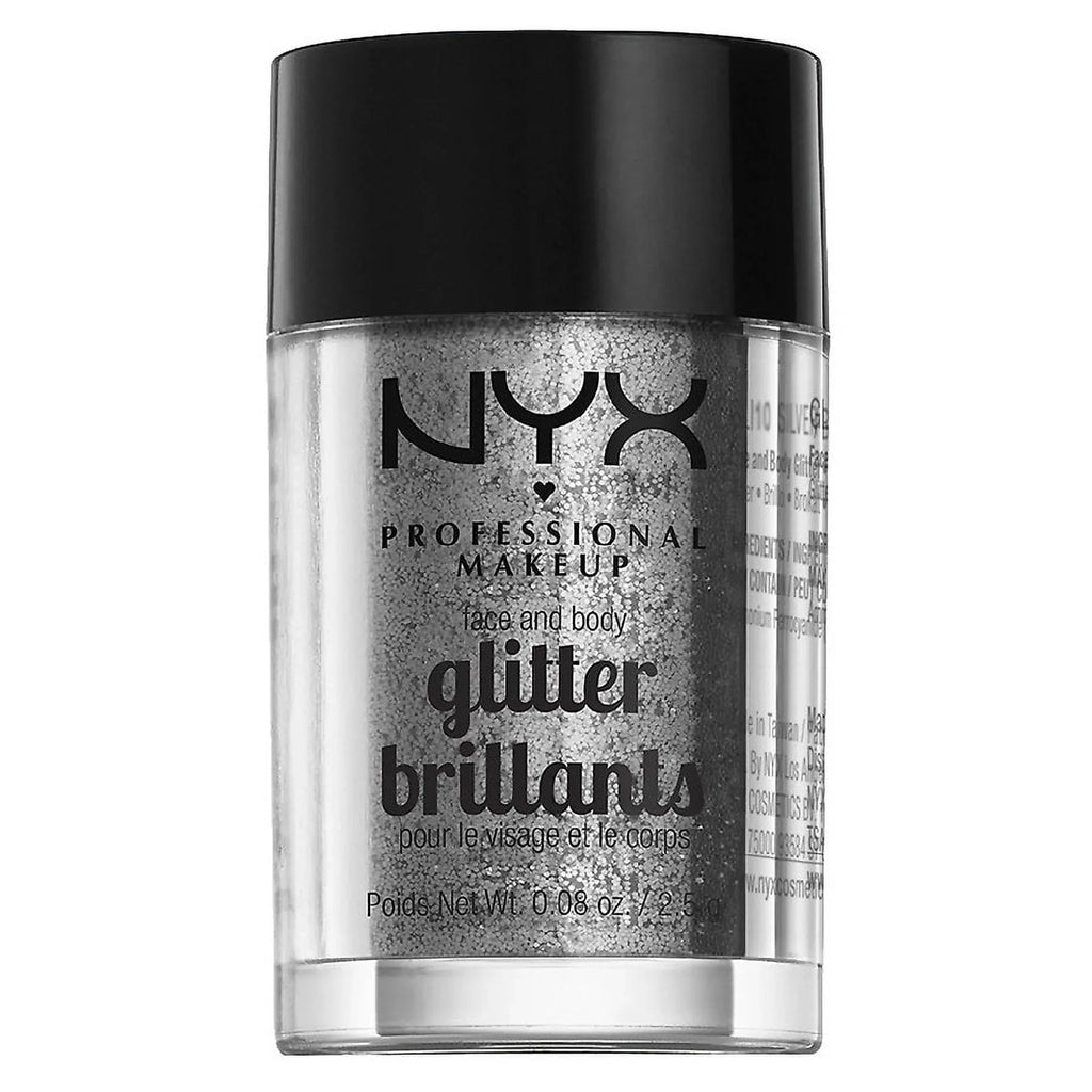 NYX Professional Makeup Face & Body Glitter, Silver 0.08 oz Pack of 2